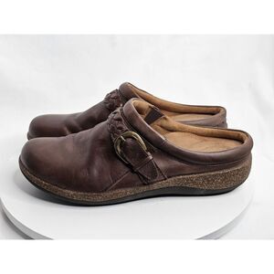 Aetrex Libby Women Shoes Brown 10M Braided Leather Casual Comfort Mules Clogs